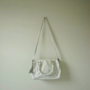 White Leather Crossbody Tassel Satchel